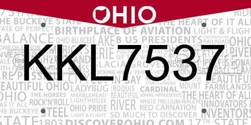 KKL7537 Ohio License Plate