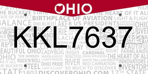 KKL7637 Ohio License Plate
