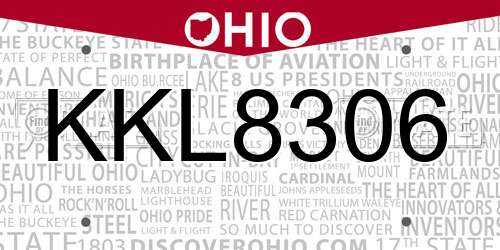 KKL8306 Ohio License Plate