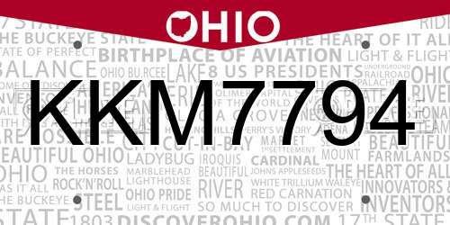 KKM7794 Ohio License Plate