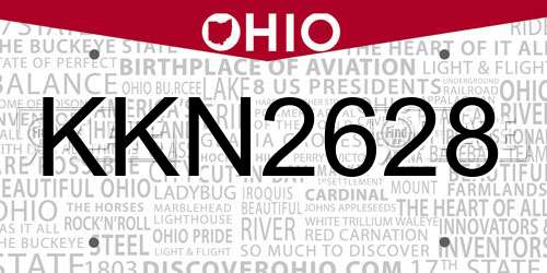 KKN2628 Ohio License Plate