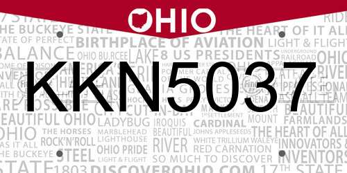 KKN5037 Ohio License Plate