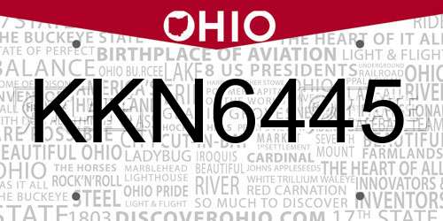 KKN6445 Ohio License Plate