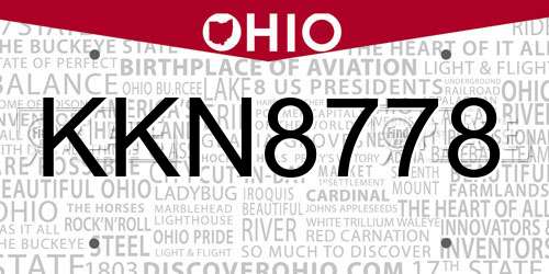 KKN8778 Ohio License Plate
