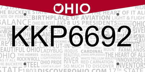 KKP6692 Ohio License Plate
