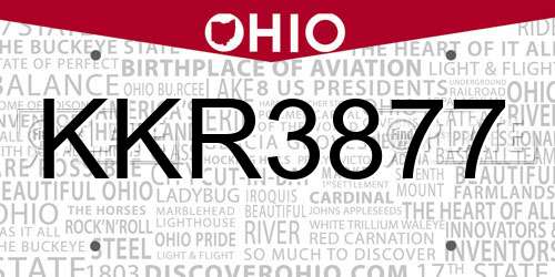 KKR3877 Ohio License Plate