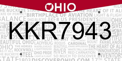 KKR7943 Ohio License Plate