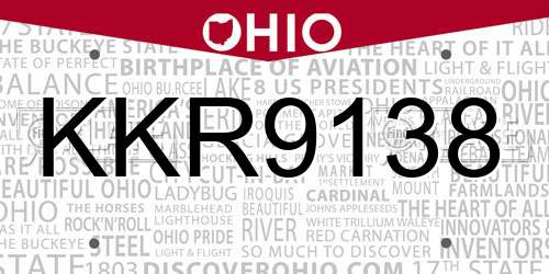 KKR9138 Ohio License Plate
