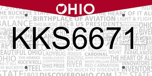 KKS6671 Ohio License Plate