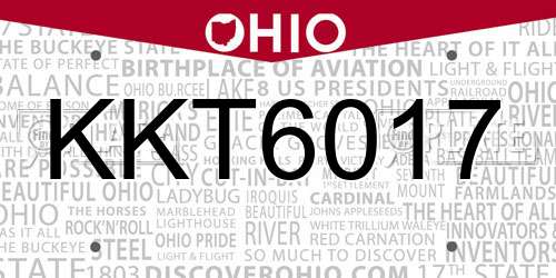 KKT6017 Ohio License Plate