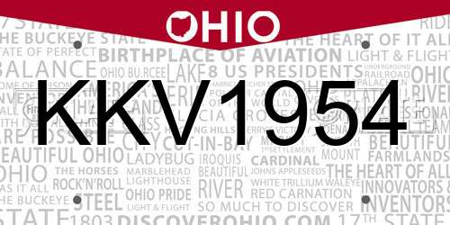 KKV1954 Ohio License Plate