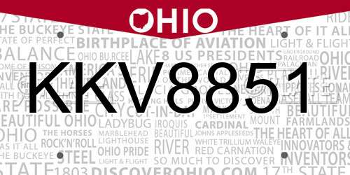 KKV8851 Ohio License Plate