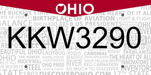 KKW3290 Ohio License Plate