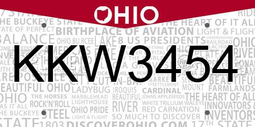 KKW3454 Ohio License Plate