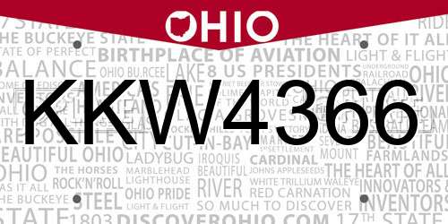 KKW4366 Ohio License Plate