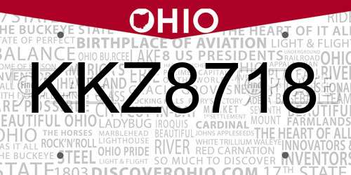 KKZ8718 Ohio License Plate