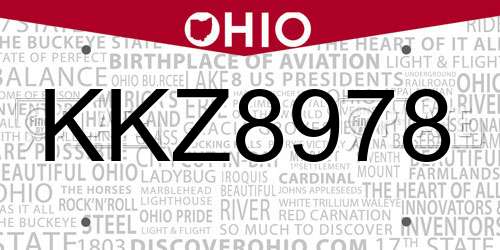KKZ8978 Ohio License Plate