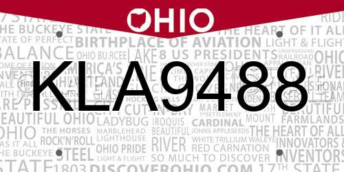 KLA9488 Ohio License Plate