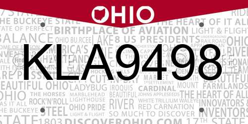 KLA9498 Ohio License Plate