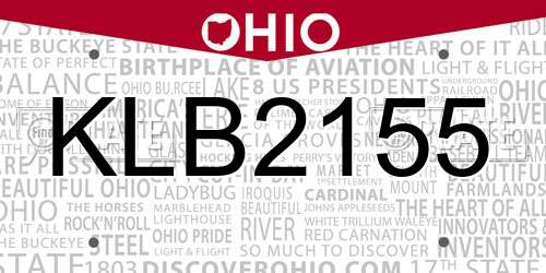 KLB2155 Ohio License Plate