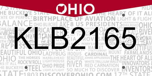 KLB2165 Ohio License Plate