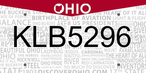 KLB5296 Ohio License Plate