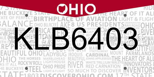 KLB6403 Ohio License Plate