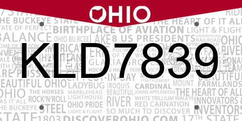 KLD7839 Ohio License Plate