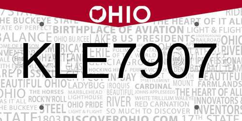 KLE7907 Ohio License Plate