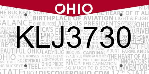 KLJ3730 Ohio License Plate
