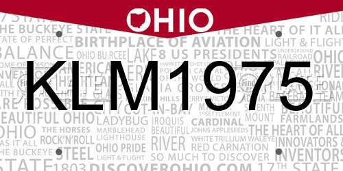 KLM1975 Ohio License Plate