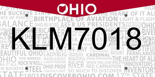 KLM7018 Ohio License Plate