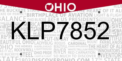 KLP7852 Ohio License Plate