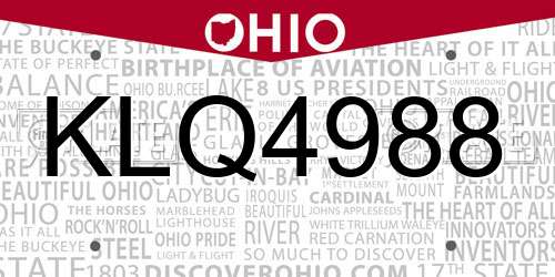 KLQ4988 Ohio License Plate