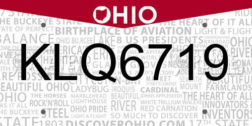 KLQ6719 Ohio License Plate