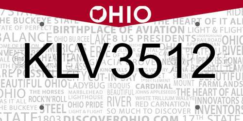 KLV3512 Ohio License Plate