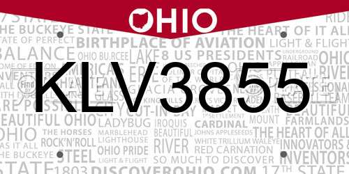 KLV3855 Ohio License Plate
