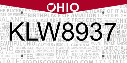 KLW8937 Ohio License Plate