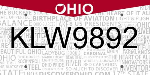 KLW9892 Ohio License Plate