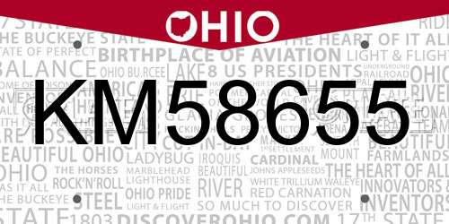KM58655 Ohio License Plate