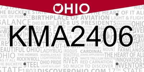 KMA2406 Ohio License Plate