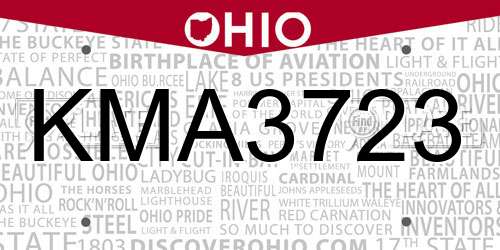 KMA3723 Ohio License Plate