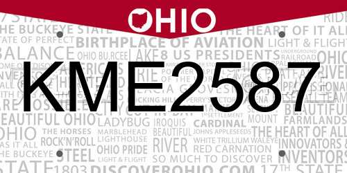 KME2587 Ohio License Plate
