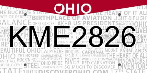 KME2826 Ohio License Plate