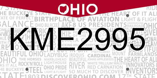 KME2995 Ohio License Plate