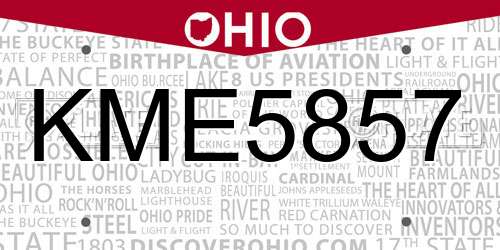 KME5857 Ohio License Plate