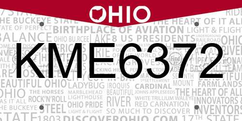 KME6372 Ohio License Plate