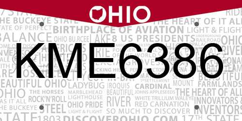 KME6386 Ohio License Plate