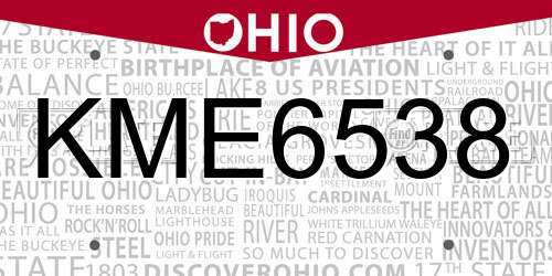 KME6538 Ohio License Plate