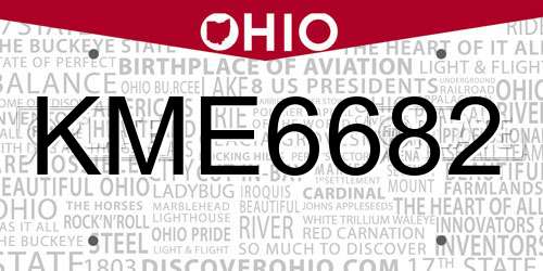 KME6682 Ohio License Plate
